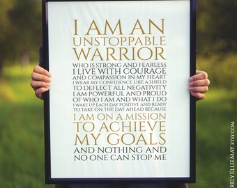Citations d’art mural de succès, penser positif et mots d’affirmation - Unstoppable Warrior Affiche imprimable pour Woman Achiever 40350