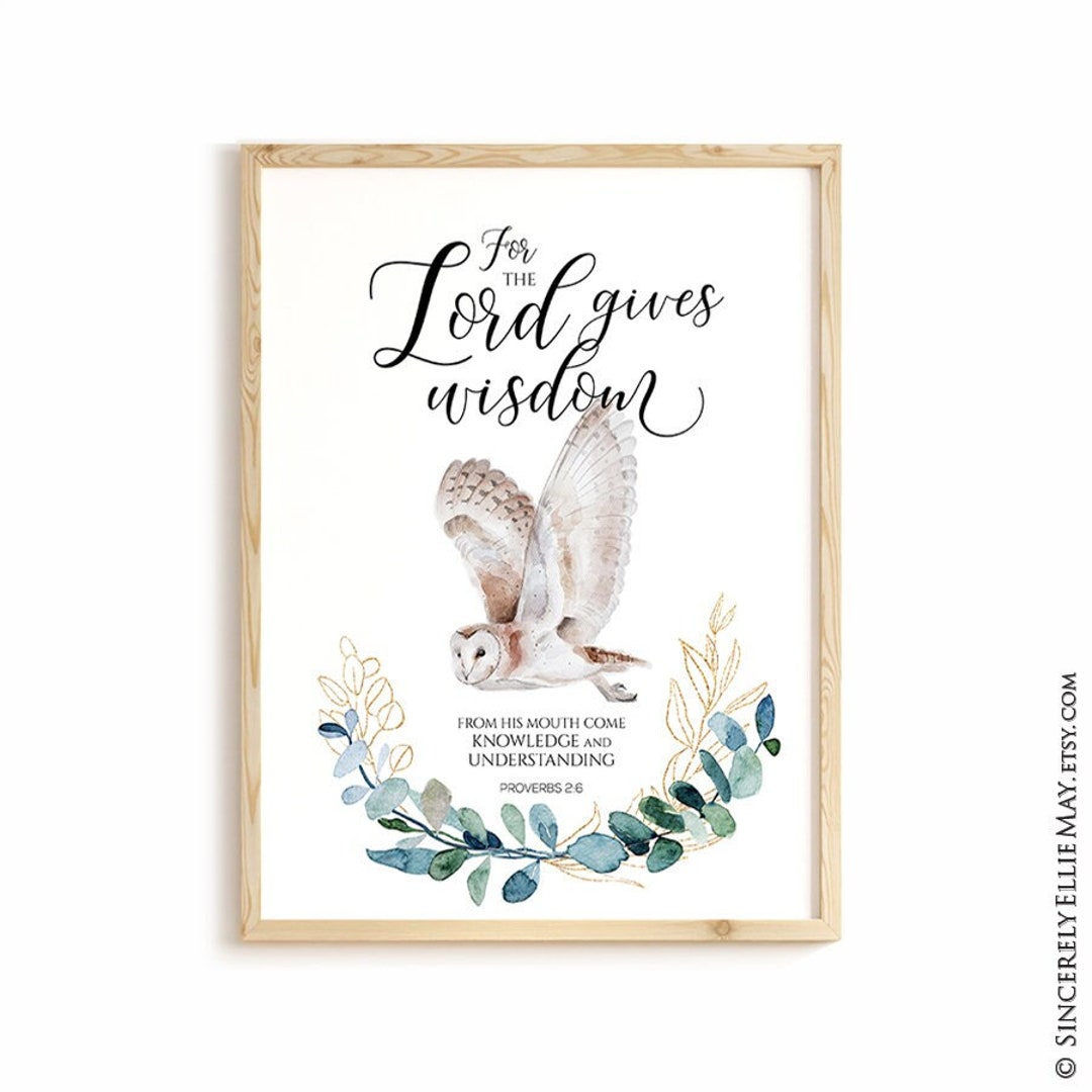 Christian Gifts for Dad, Boyfriend Barn Owl Wall Art Proverbs 2 6 Bible