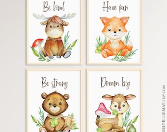 Woodland Nursery Decor Forest Animals Wall Art Printable - Set Of 4 great as Kids Playroom Decor Motivational Quotes YOU PRINT 40971