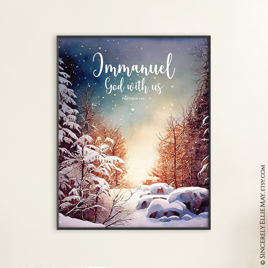 Immanuel God With Us Bible Verse Christmas Printable Winter Snow Scene Poster, Scripture Digital 