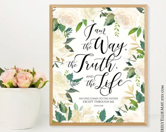 Jezus Wall Art Decor afdrukbare geschenken - Ik ben de weg de waarheid en het leven - Schrift Christelijk teken voor vrouwen JE PRINT 40694