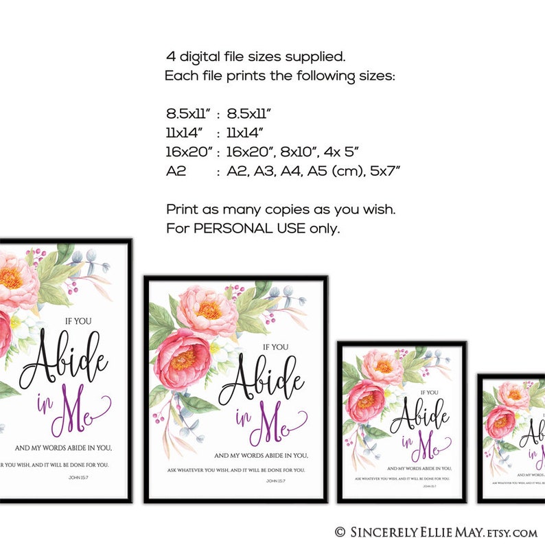 Abide in Me Bible Verse Wall Art Printable on Remaining in - Etsy