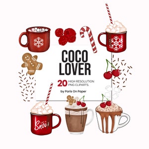 Clipart PNG di cioccolata calda di Natale, Cozy-Cliparts, Clipart per le vacanze, Grafica invernale accogliente, PNG di cioccolata calda, Adesivi per pianificatori, Download immediato
