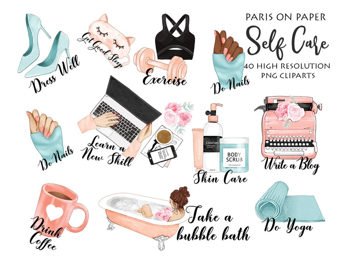 Self Care Planner Icons Clipart Planner Stickers Stack of | Etsy