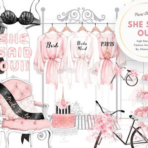 Paris Theme Bridal Shower Cliparts | Bachelorette Party Clip arts | Paris Party | Fashion Illustration | Planner Girl | Lingerie | Eiffel