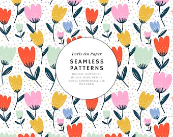Tulip Floral Seamless Digital Surface Pattern, Digital Pattern Design for Fabric, Packaging,Stationery,Small Commercial Use Included