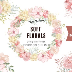 Blush Pink Watercolor Flowers| Floral Clipart | Wedding flowers | Design elements | DIY invitation | Pink Flowers PNG | Instant Download