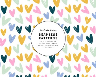 Colourful Hearts Seamless Digital Surface Pattern, Digital Pattern Design for Fabric, Packaging,Stationery,Small Commercial Use Included