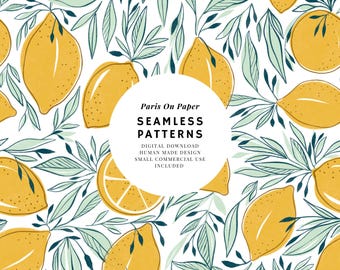 Lemon Seamless Digital Surface Pattern, Digital Pattern Design for Fabric, Packaging,Stationery, Summer PrintsSmall Commercial Use Included