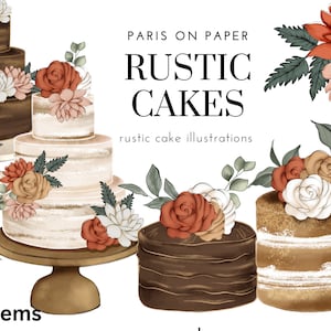 Rustikaler Blumenkuchen Clipart | Kuchen Clipart | Hochzeit Clipart | boho Clipart | Blumenkuchen | Kuchenillustration | Sofort-Download