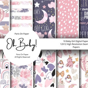 Cyfrowe papiery dla dziewczynek | Cyfrowy pakiet papierów | Wzór powierzchni | Wydruki do pokoju dziecięcego | Tło na baby shower | Balon | Różowy papier cyfrowy