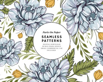 Blue Floral Intricate Seamless Digital Surface Pattern,Digital Pattern Design for Fabric, Packaging,Stationery,Small Commercial Use Included