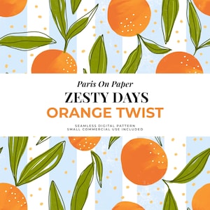 Zesty Days – Orange Twist | Seamless Citrus Pattern | Fruit Surface Pattern Design for Fabric, Packaging, Stationery | Commercial License