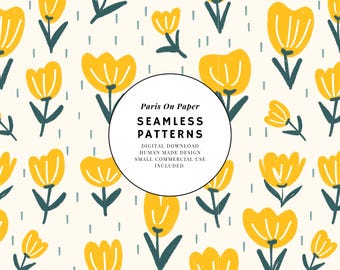 Yellow Floral Seamless Digital Surface Pattern,Digital Pattern Design for Fabric, Packaging,Stationery,Small Commercial Use Included