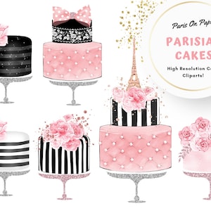 Parisian Cake Clipart Set | Birthday Printable | Wedding Graphics | Paris Party Theme | Floral Elements | Baking Clipart | Instant Download