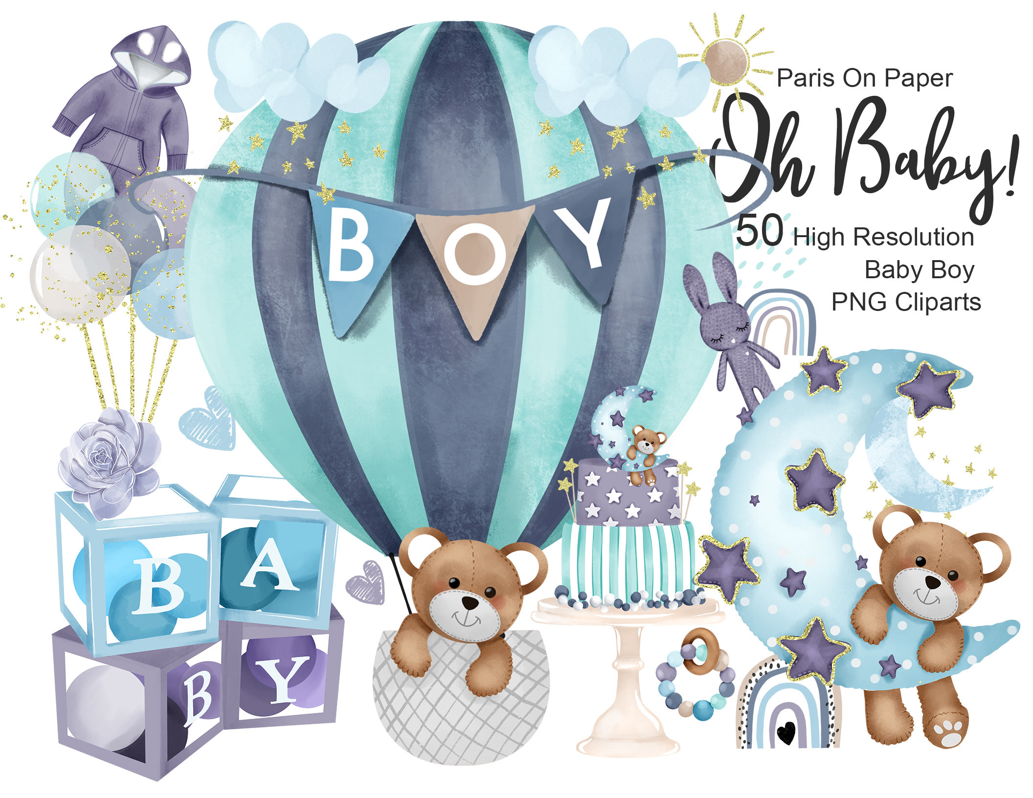 Baby Boy Clipart Toys Clipart Teddy Bear Hot Air Balloon 