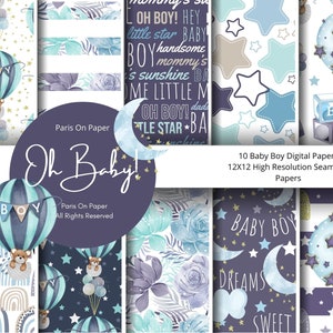 Carte digitali bambino / Pacchetto carta digitale / Motivo di superficie / Stampe vivaio / Sfondo baby shower / Palloncino / Carta digitale blu