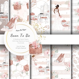 Novia para ser papel digital ? Scrapbook de bodas ? Ilustración de moda ? Pegatinas del planificador ( Planner Stickers) Paquete de papel sin costuras ? Descarga instantánea