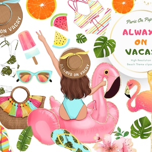 Summer Fashion Illustration Clip Art | Beach Clipart | Watercolor Flamingo | Planner Stickers | Tropical Party | popsicle | Blogger Graphics