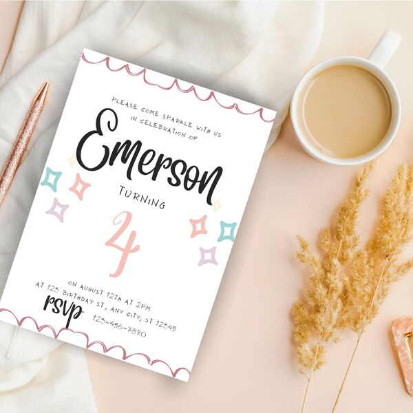 Simple Sparkle Birthday Invite/Invitation & Free Thank You Tags