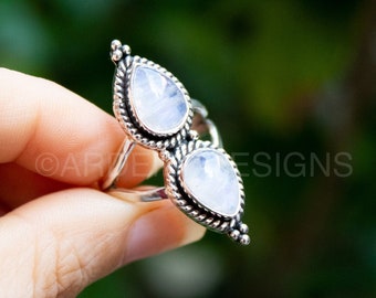 Moonstone Ring, 925 Sterling Silver Ring, Natural Moonstone Gemstone Ring, Boho Ring, Rainbow Moonstone, June Birthstone, Moonstone Jewelry