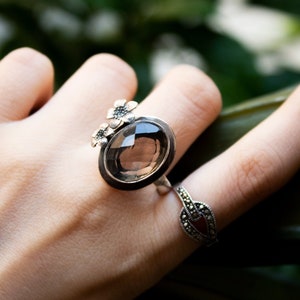 Natural Smokey Quartz Ring 925 Sterling Silver Gift wife sis mom Capricorn Birthstone, Brown Stone, Alternative Engagement Ring Gift for her