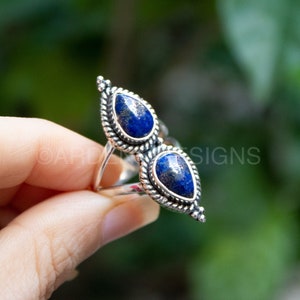 Natural Lapis Lazuli Ring, Sterling Silver Lapis Lazuli Ring, Gothic Ring, Stacking Ring, Artisan Ring, Gift September Birthstone Ring