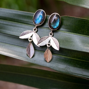 Handmade Labradorite Sterling Silver Earrings, Blue Flash Gemstone