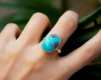 Gold Turquoise Ring, 14k Gold Filled Ring, Turquoise Jewelry, Statement Ring, Boho December Birthstone Ring, Cocktail Ring, Gift for women