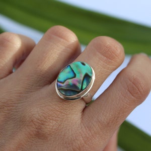 Natural Abalone Shell Ring, Abalone Sterling Silver Ring, Boho Beach Ring, Sterling Silver Shell Ring, Shell Jewelry