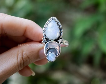925 sterlingzilveren maansteenring, gotische hemelse sieraden