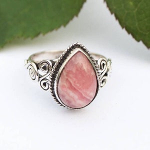 Rhodochrosite Ring, Sterling Silver Ring, Rhodochrosite Jewelry, Dainty Rings, Boho Ring, Friendship Ring, Natural Pale Pink Stone Ring