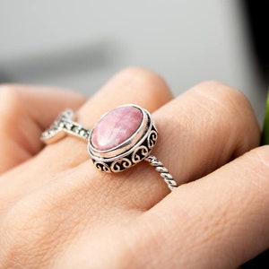 Rhodochrosite Ring, Sterling Silver Ring, Rhodochrosite Jewelry, Dainty Rings, Boho Ring, Promise Ring, Natural Pale Pink Stone Ring