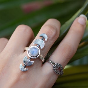 Moonstone Ring 925 Sterling Silver Moon Phase Ring, Half Moon Ring,Crescent Moon Ring, Genuine Moonstone Gemstone Ring, Celestial Ring, Boho