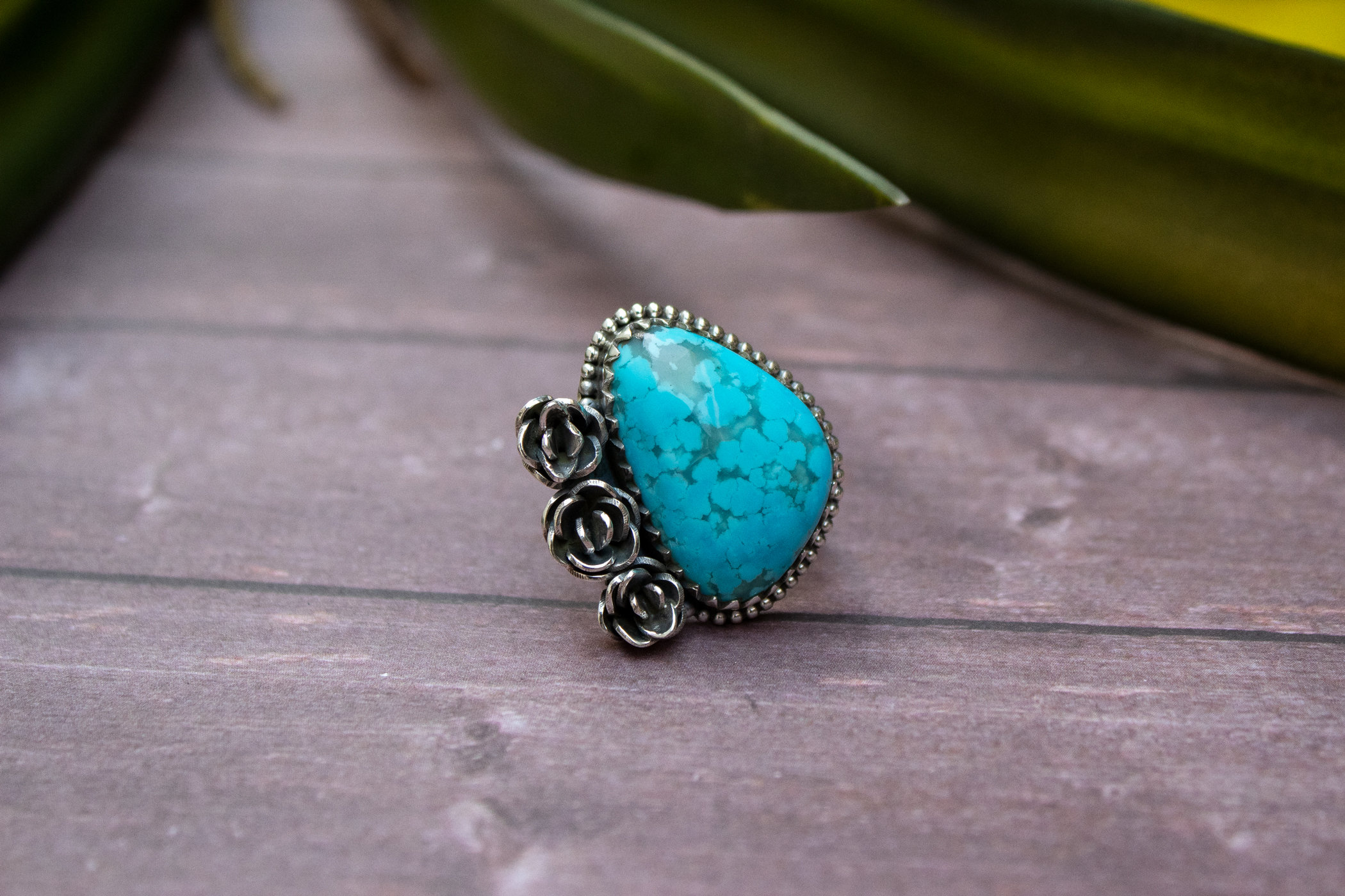 Turquoise Ring Turquoise Flower Ring Natural Turquoise | Etsy