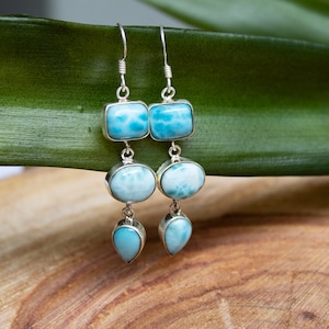 Larimar Earrings Handmade Dominican Blue Larimar Gemstone Earrings Sterling Silver Earrings Larimar Jewelry Earrings Blue Stone Earrings