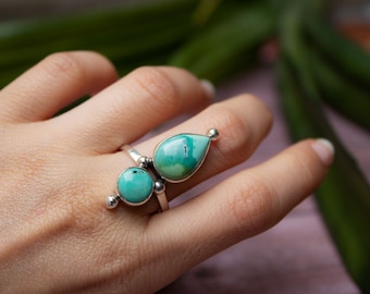 Turquoise Ring Sterling Silver, Natural Turquoise Ring, Boho Ring, December Birthstone, Turquoise Jewelry, Two turquoise stone ring,Bohemian