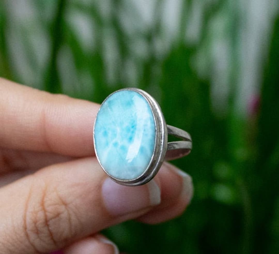 Larimar Ring, Blue Larimar Stone Sterling Silver Ring, Larimar Jewelry