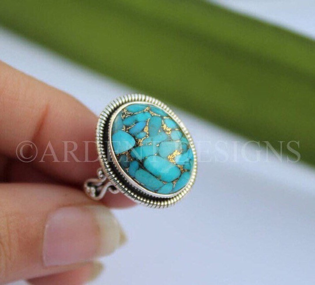 Genuine Turquoise Ring, Silver Turquoise Ring, Copper Turquoise Ring ...