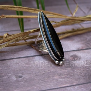 Black Onyx Ring, Pear shape Black Onyx Gemstone Sterling Silver Ring, Statement Ring, Onyx Jewelry, Boho Gft for Women, Witchy Ring