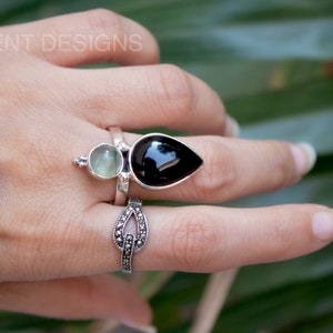 Anillo de ónix negro, anillo de piedras preciosas de ónix negro de plata esterlina, anillo de banda ancha, anillo gitano de Boho