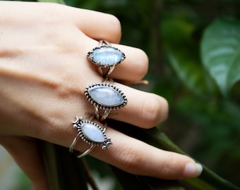 Dainty Moonstone Ring: Sterling Silver Stacking Band