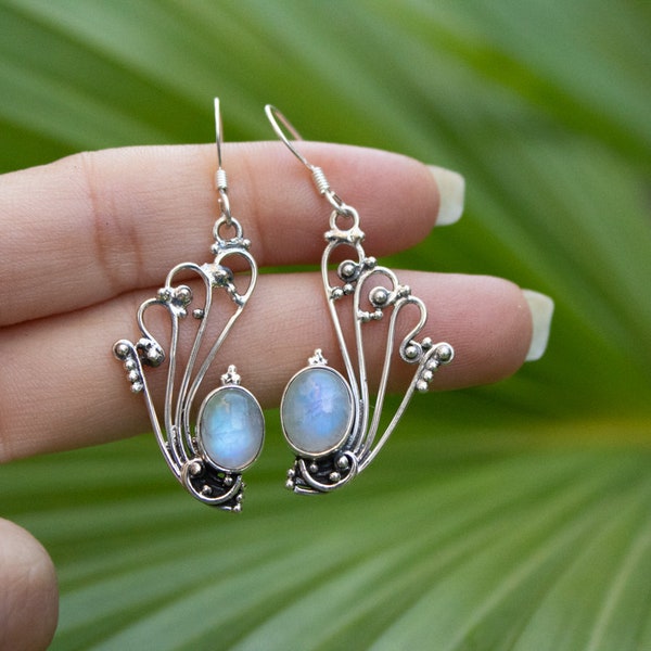 Pendientes Moonstone, Moonstone Pendientes Sterling Silver, Pendientes de piedras preciosas, June Birthstone Earrings, Moonstone Jewelry