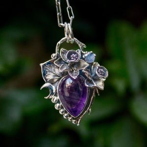 Amethyst Pendant: Sterling Silver Floral OOAK Boho Necklace