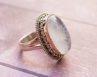 Moonstone Ring, Natural Moonstone Gemstone Sterling Silver Ring, Moonstone Jewelry, Oval Shape Moonstone Ring