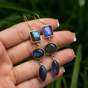 Labradorit Ohrringe Handmade Blue Flash Labradorit Ohrringe Sterling Silber Ohrringe Labradorit Schmuck Ohrringe blauen Edelstein Ohrringe
