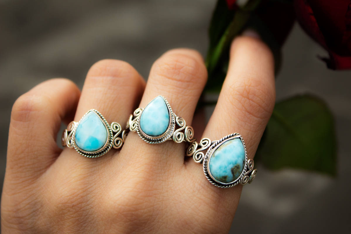 Larimar Ring Blue Larimar Stone Sterling Silver Ring Larimar Etsy