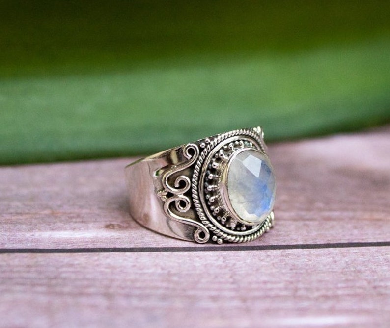 Rainbow Moonstone Ring 92.5% sterling silver ring silver | Etsy