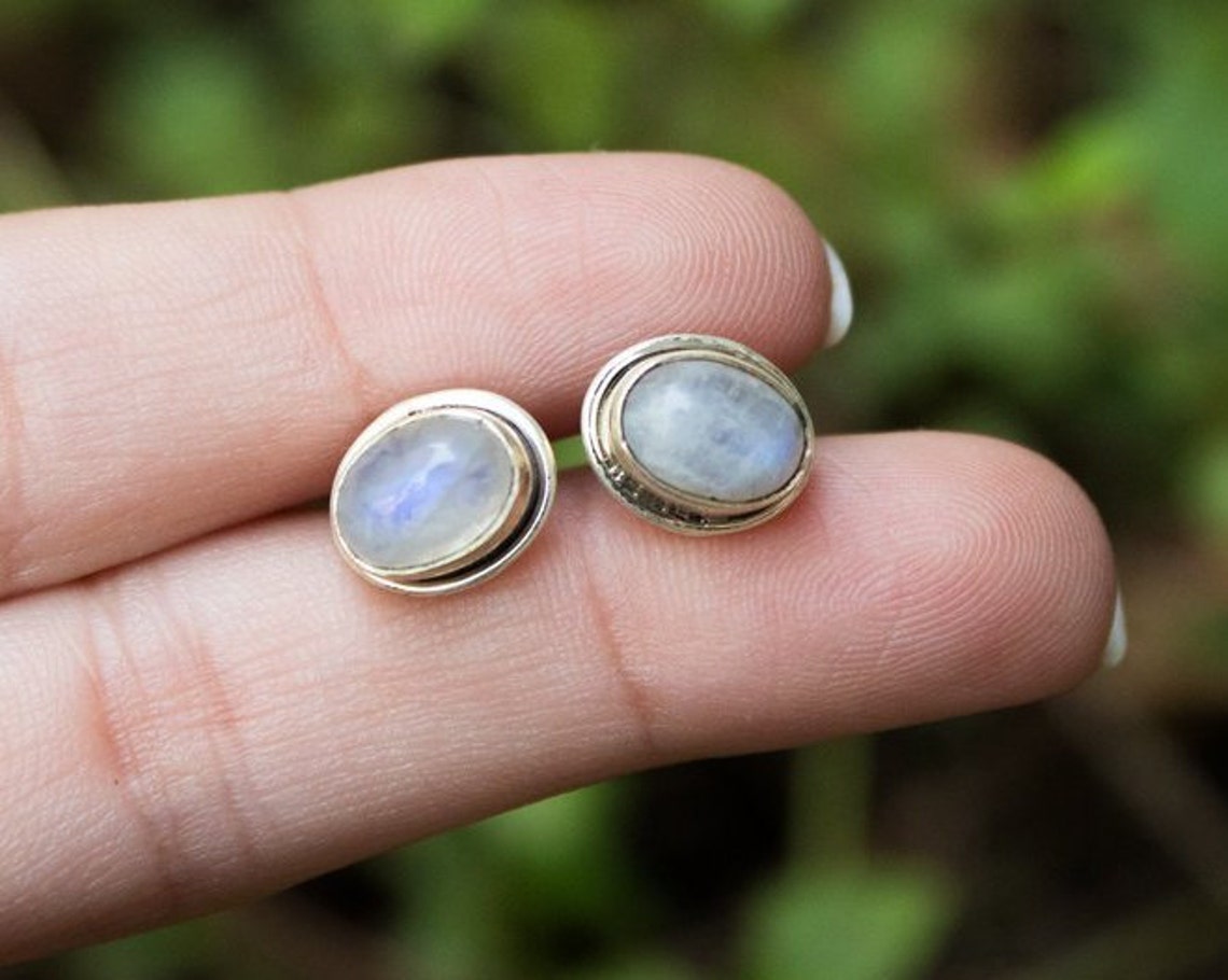 Moonstone Studs Moonstone Stud Earrings Sterling Silver Etsy