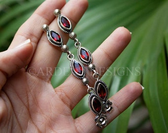 Garnet Earrings, Bohemian Garnet Earrings, 925 Sterling Silver, January Birthstone, Marquise Red Garnet Gemstone Earrings, Mermaid Earrings